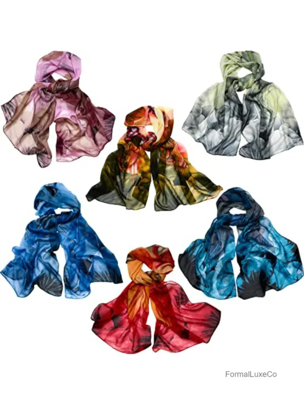 6-Pack Lightweight Scarf Set Long Thin Georgette Scarves for Women